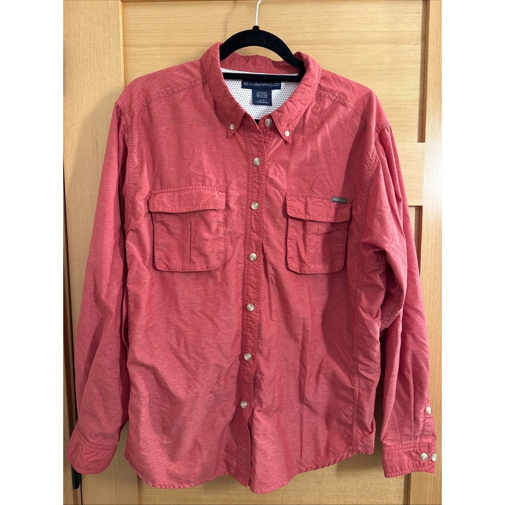 ExOfficio Shirt Womens L Roll Tab Sleeve Vented Fishing Coral Red